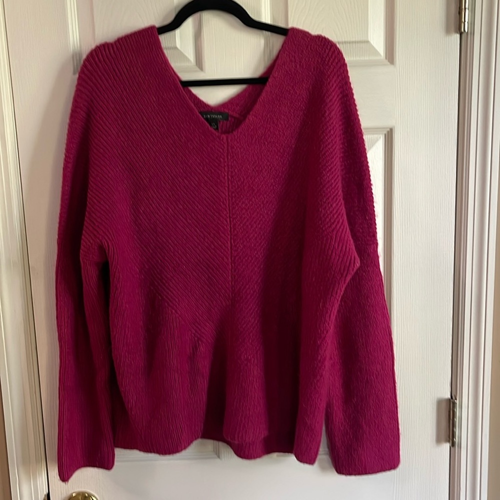 Ann Taylor Raspberry V-Neck Sweater
